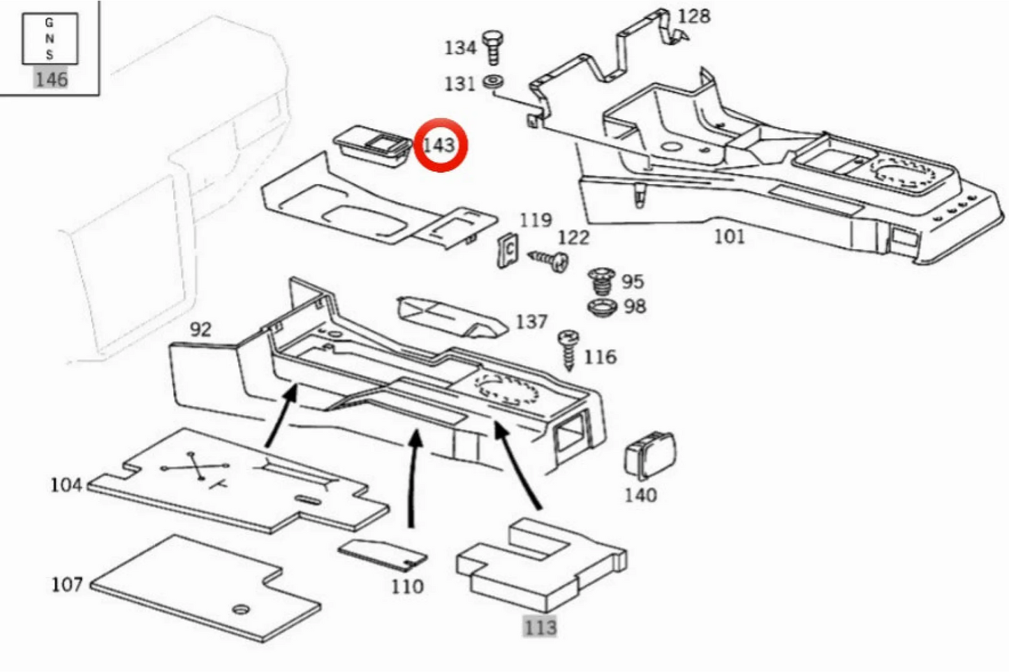Mercedes-Benz G-Class W463 90-99 Center console pocket - center console pocket
