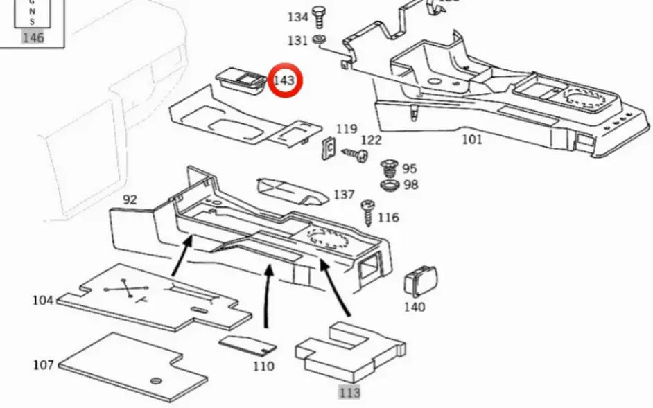 Mercedes-Benz G-Class W463 90-99 Center console pocket - center console pocket